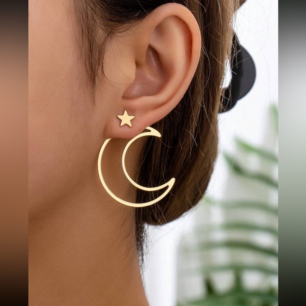 Elegant Gold Sun Stars Hoop Drop Earrings